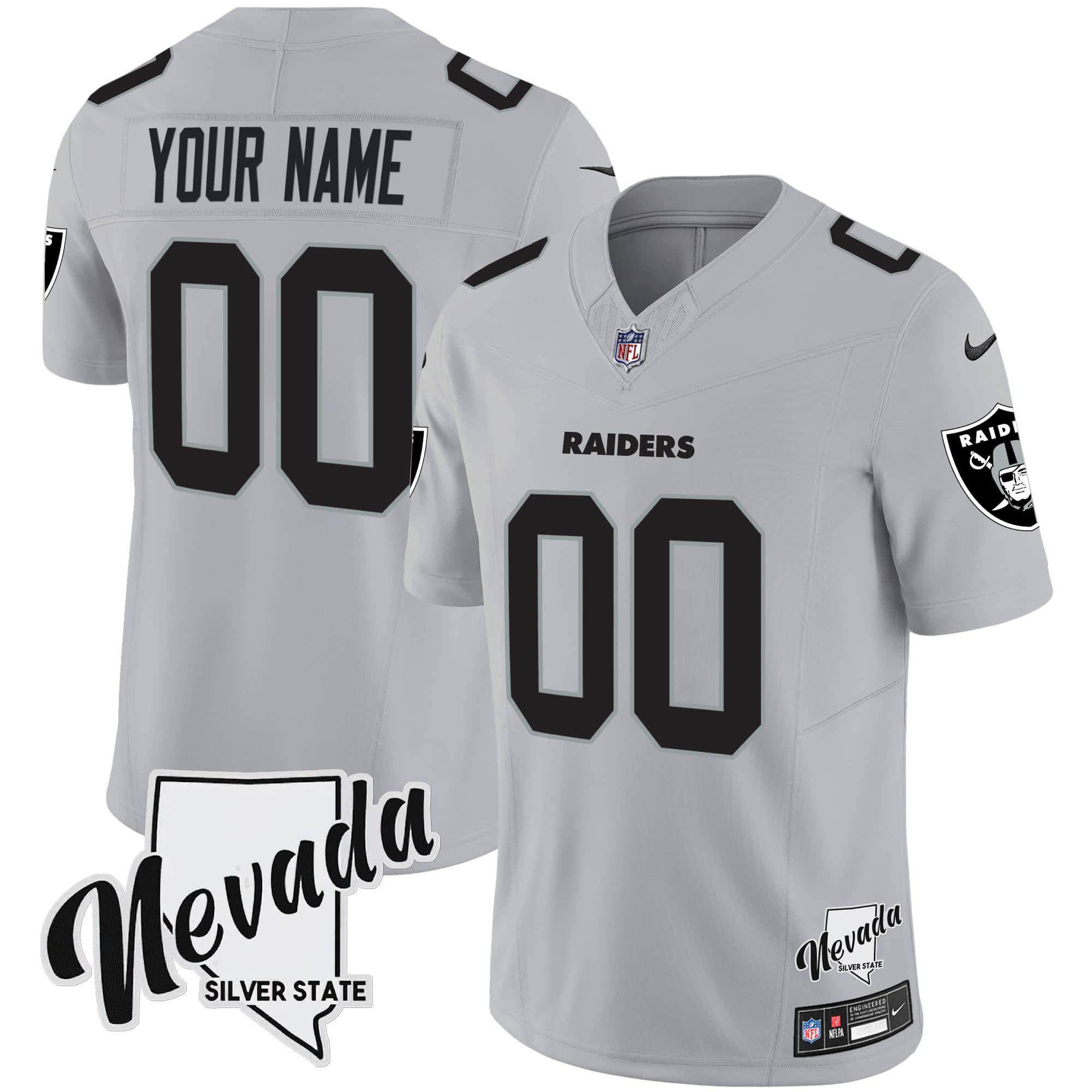 Men Oakland Raiders Grey 2024 Nike Nevada Silver State Patch Vapor Custom NFL Jersey->customized nfl jersey->Custom Jersey